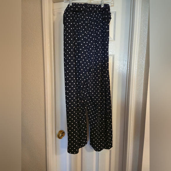 Torrid Size 2 Navy & White Polka Dot Wide-Leg Pants with Tie Waist - Picture 3 of 4